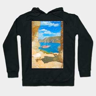 Sailboat anchored in an aegean bay in Turkey Hoodie